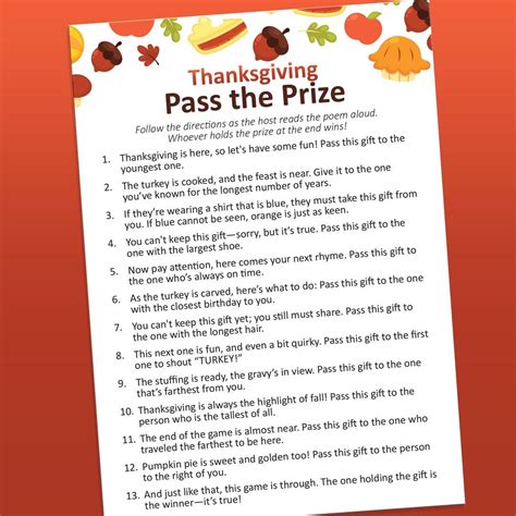 Thanksgiving games printable pass the gift game party games adult games ...
