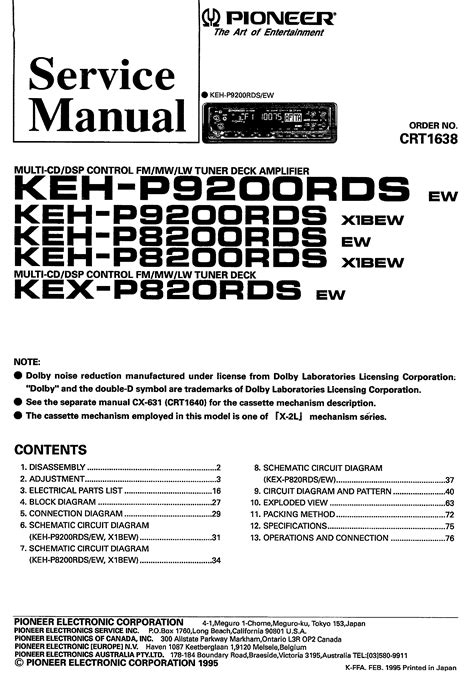 PIONEER KEH-8200 Service Manual download, schematics, eeprom, repair ...