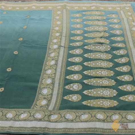 Sage Green Ombr‚àö¬© Pure Georgette Banarasi Handloom Saree - Tilfi