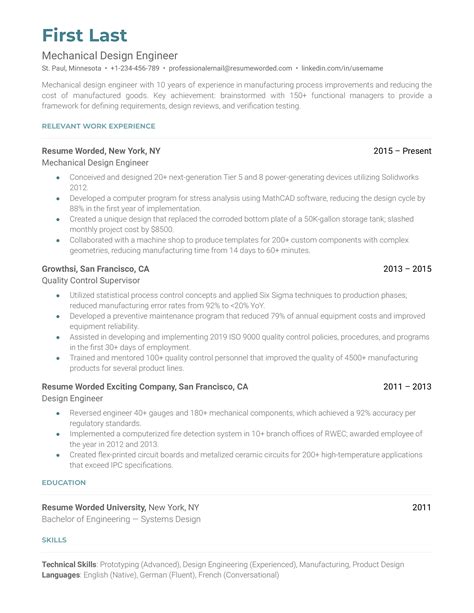 Mechanical Design Engineer Resume