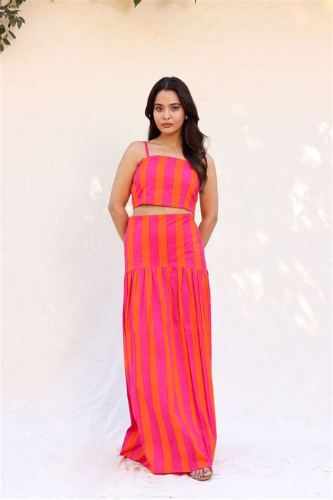 Thick stripped crop top with skirt set – Moonstruck