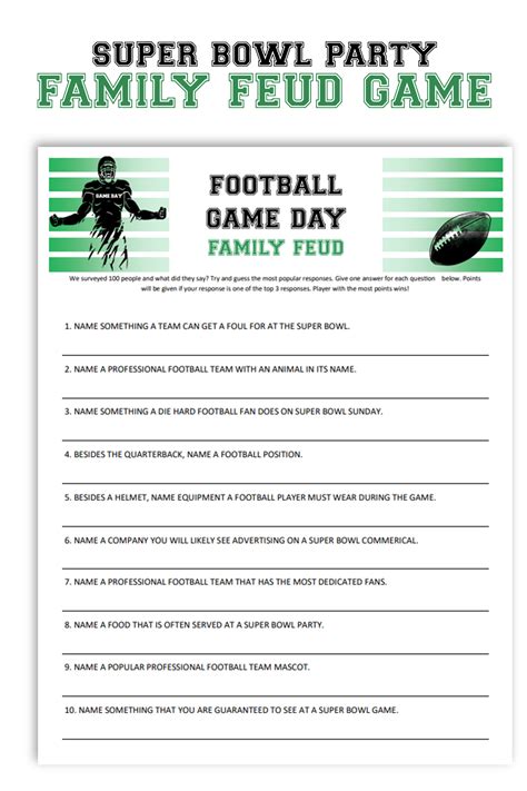 Printable Super Bowl Family Feud Game - Fun Party Activity