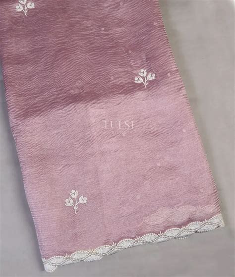 Buy Lavender Crushed Tissue Embroidery Saree T577782