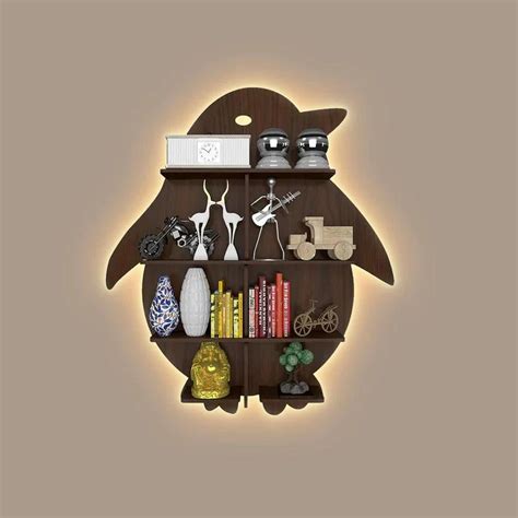 Penguin Backlit Designer Wooden Wall Shelf / Book Shelf / Night Light ...