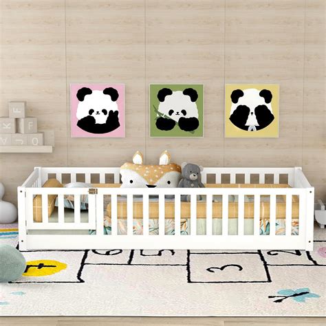 Buy Bellemave Twin Size Floor Bed with Door and Fence for Kids ...