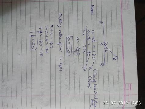 If angle POR = a and angle QOR = b form a linear pair and a- b ...