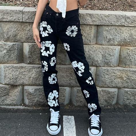 Men's Black and White Jeans | Depop