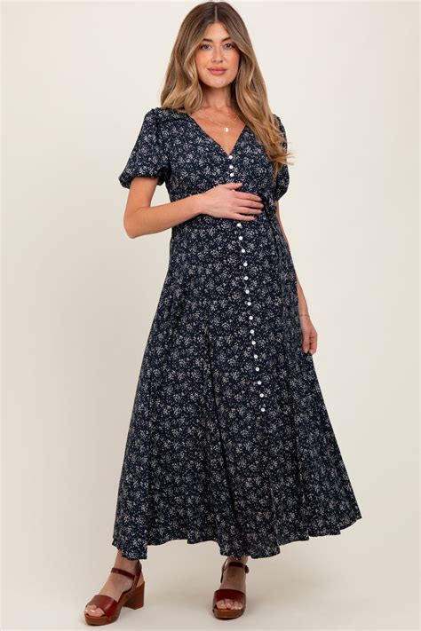 Navy Floral Button Down Maternity Dress – PinkBlush