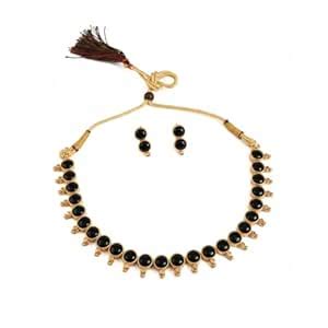 Buy AAIKU Traditional Black Stone Choker Necklace Set for Women & Girls ...