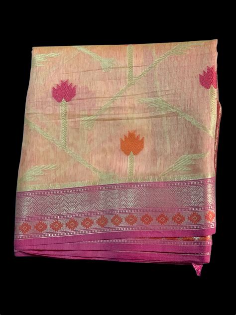 Peach Linen Readymade/Easy Saree – StylebyPanaaash
