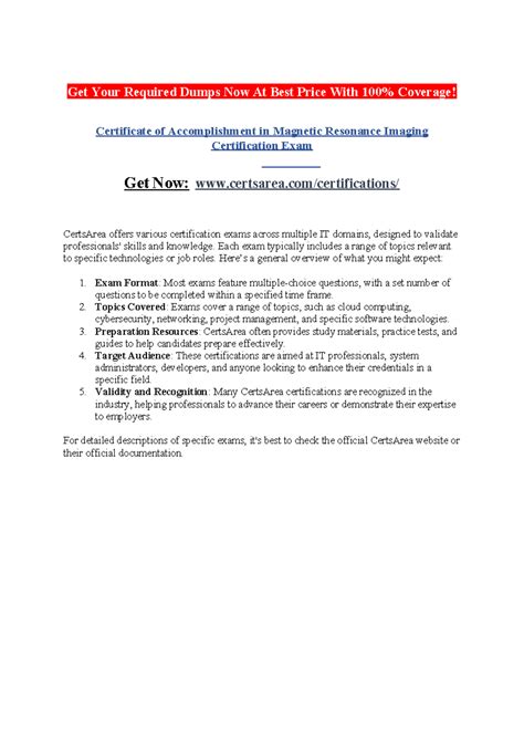 Certificate of Accomplishment in Magnetic Resonance Imaging ...