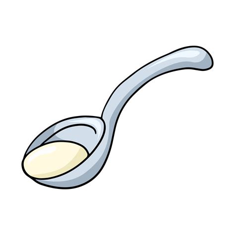 A large silver spoon with sour cream, vector illustration in cartoon ...