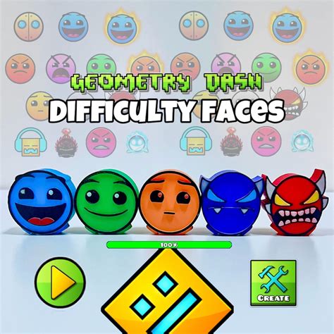 Difficulty Faces, Geometry Dash Toys, 3D Printed Cubes, Geometry Dash ...