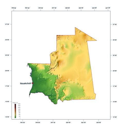 Large elevation map of Mauritania | Mauritania | Africa | Mapsland | Maps of the World