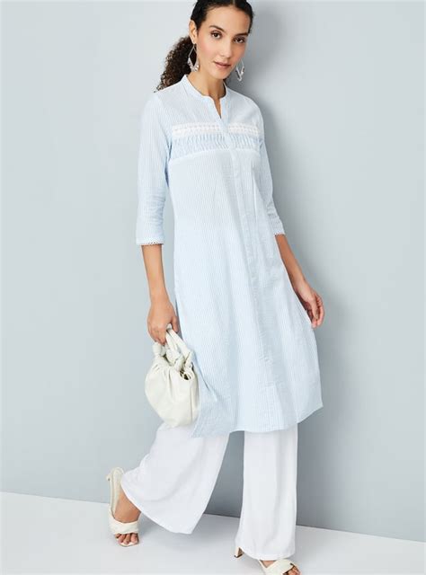 Buy Women Striped Straight Kurta with Lace Yoke Online at just Rs. 699. ...