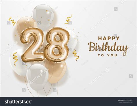 Happy 28th Birthday Gold Foil Balloon Stock Illustration 1724772853 ...