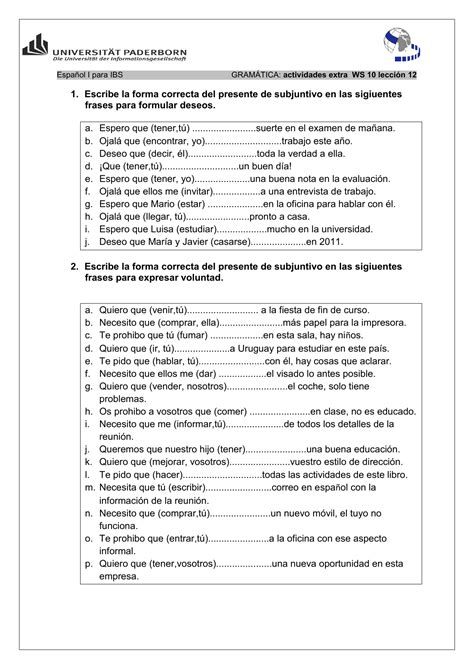 Ejercicios De Subjuntivo En Espanol – KCER