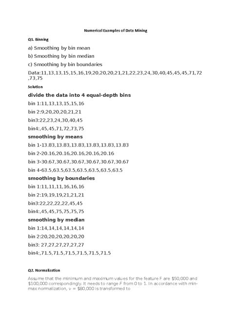 Sample Numericals Data Mining - Numerical Examples of Data Mining Q1 ...