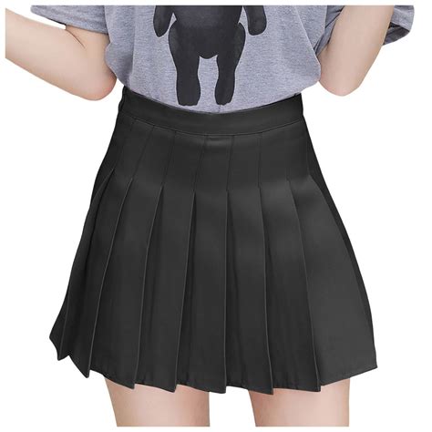 Fsqjgq Satin Skirts for Women Short Skirt Black Skirts Pleated Tennis ...