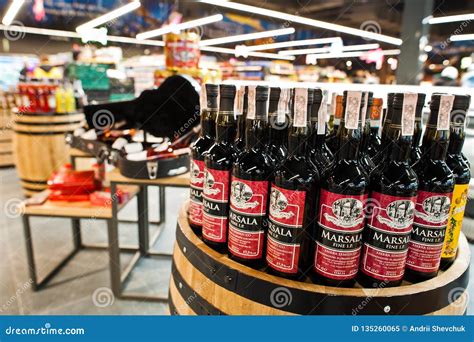 Kyiv, Ukraine - December 19, 2018: Bottles of Marsala Wines at Wooden ...