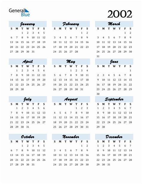 2002 Full-Year Calendar