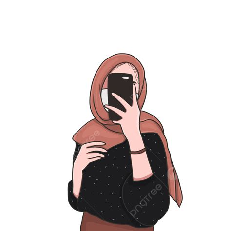 Mirror Selfie Hijabi Girl Illustration, Cartoon Selfies, Hijabi Girl ...