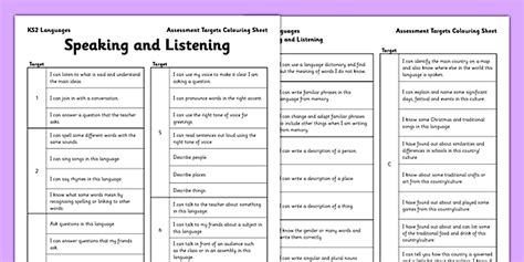 KS2 Language Assessment Target Colouring sheet