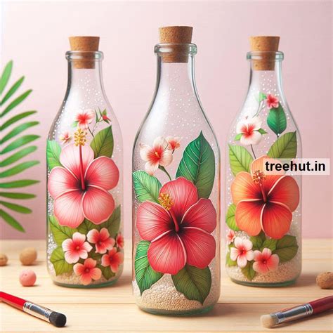 Hibiscus Flower Bottle Decoration Ideas, Floral Bottle Craft Ideas