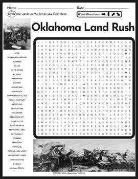 Oklahoma Land Rush Word Search Puzzle by Word Searches To Print | TPT