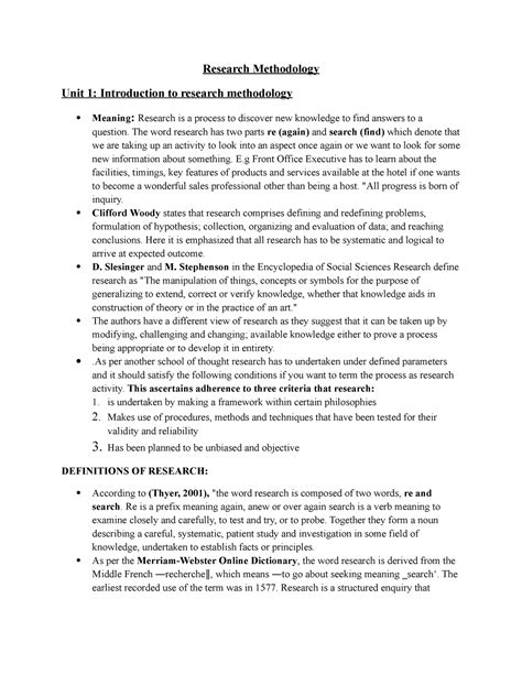 Research Methodology - ####### Research Methodology ####### Unit 1: Introduction to research ...