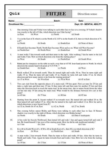 Image result for Direction Sense Questions