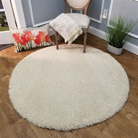 Maxy Home Bella Solid Ivory 5 ft. Round Shag Area Rug - Walmart.com