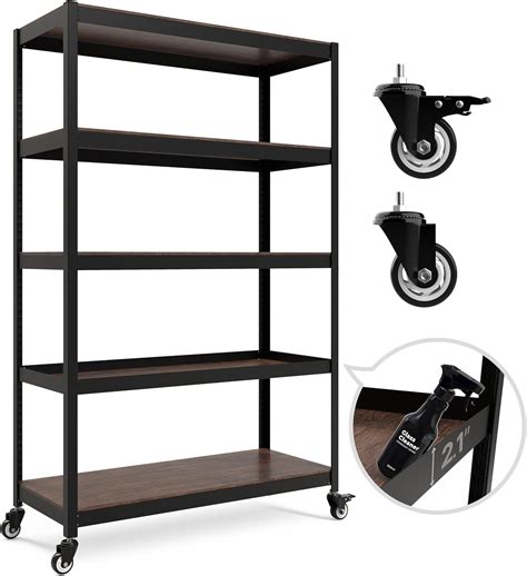 Amazon.com: HOMEDANT House 5-Tier Metal Boltless Rolling Cart Shelf ...