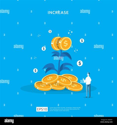 Plant money coin tree growth illustration for Investment Concept. income salary rate increase ...