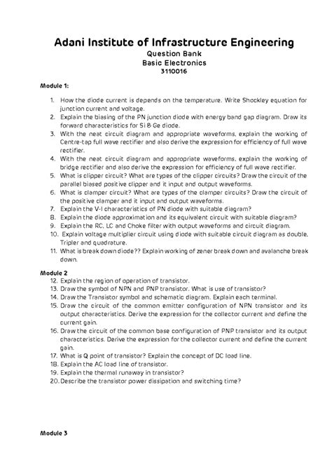 Quesation Bank Basic Electronics - Adani Institute of Infrastructure ...
