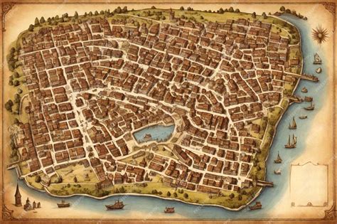 Premium Photo | Old style map old town map