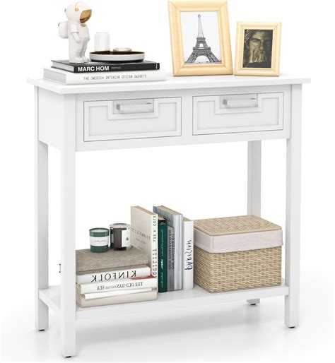 Amazon.com: TaoHFE White Narrow Console Table with Storage Modern Wood ...