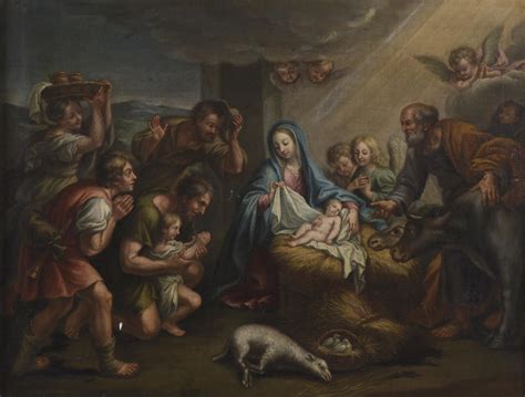 18TH CENTURY, SPANISH SCHOOL., "THE ADORATION OF THE SHEPHERDS"., Oil ...