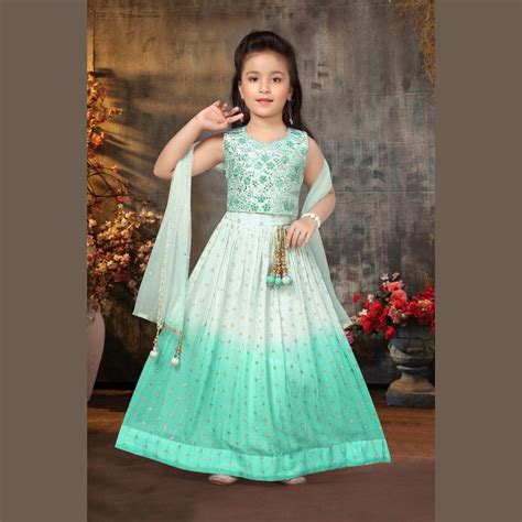 Buy Sea Green Girls Lehenga Choli with Dupatta – Mumkins