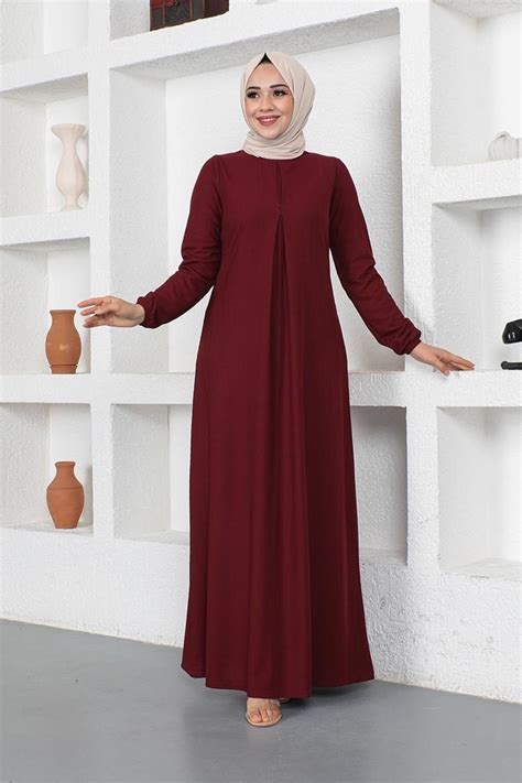 Bordo A Pile Model Tesettür Elbise | Mec Fashion