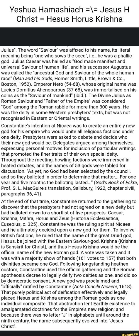 Yeshua Hamashiach Jesus H Christ = Hesus Horus Krishna Julius". The ...