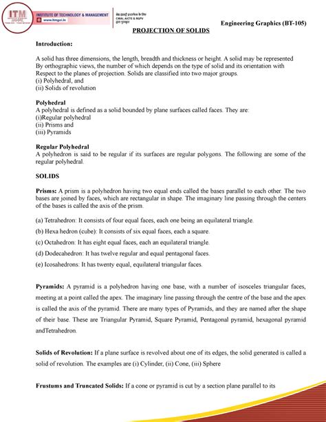 Projection of Solids - PROJECTION OF SOLIDS Introduction: A solid has ...