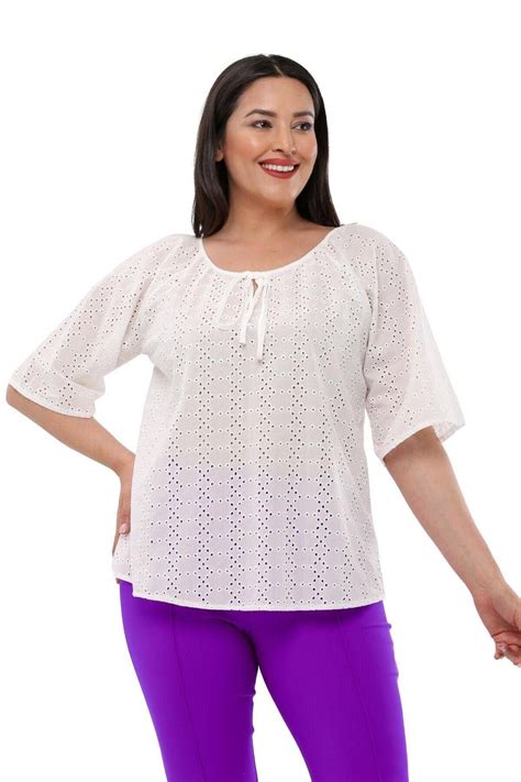 Hanezza Women's Plus Size White Gathered Collar Reglan Sleeve 42-52 ...