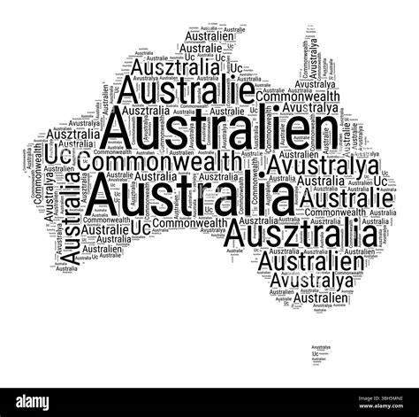 Black and white word cloud in Australia shape. Simple typography style ...