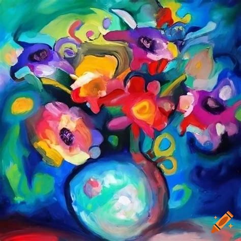 Vibrant abstract painting of bouquet flowers on Craiyon