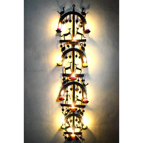Wrought Iron Multi Candle Holder Metal Tribal Wall Hanging -Wiw003 ...