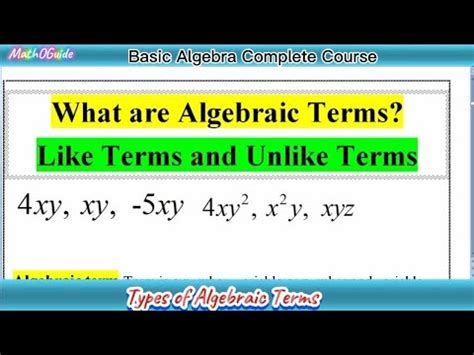 Like Terms and Unlike Terms | Types of Algebraic Terms | Algebra ...