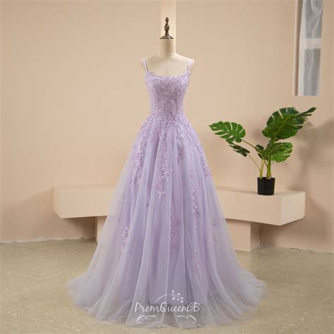 Lavender Purple Floral Lace Prom Dress Spaghetti Strap - Etsy Australia