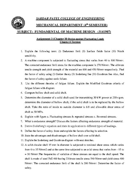 FMD Assignment 3 - SARDAR PATEL COLLEGE OF ENGINEERING MECHANICAL ...