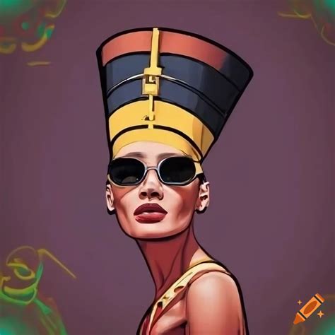 Modern interpretation of nefertiti with sunglasses on graffiti ...